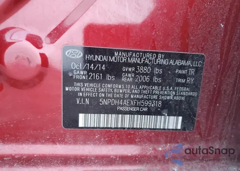 2015 Hyundai Elantra Se from USA, damaged, VIN 5NPDH4AEXFH599318